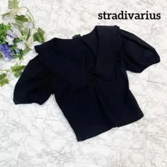 Stradivarius ビッグカラー フリルブラウス ブラック パフスリーブのサムネイル