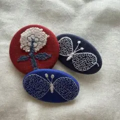 ミナペルホネン刺繍ブローチセット（花・蝶）