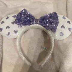 ディズニー カチューシャ 紫 白 ハート リボン スパンコール