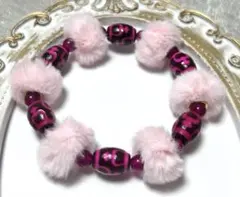 （A72)もふもふブレスレット◆ピンクの宝瓶天珠◆ルビー◆天然石◆1点のみ
