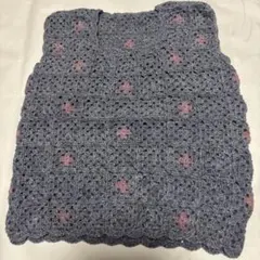 グレーとピンクのかぎ針編みベストハンドメイド