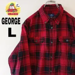 USA古着 GEORGE ネルシャツ L レッド　ブラック　チェック