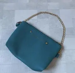 レディース　ミニポーチ　ターコイズ　水玉　合成皮革 推し活