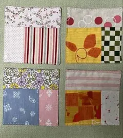 ハンドメイド　布製パッチワークコースターセット　4枚　リバーシブル　花瓶敷き