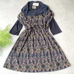 【ブージュルード】新品＊レイヤードデザイン＊フレアワンピース／膝丈／個性派