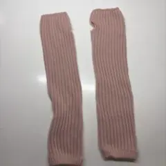 ピンク ニット アームウォーマー 指穴付き