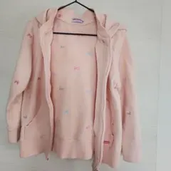 ミキハウス　リボン刺繍 ピンク フード付きパーカー