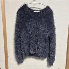 ダークグレー シャギーニットセーター