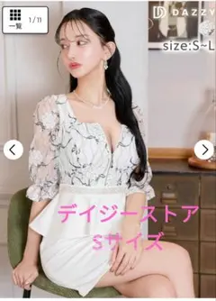 DAZZY フラワー刺繍 ペプラムミニドレス S〜Lサイズ