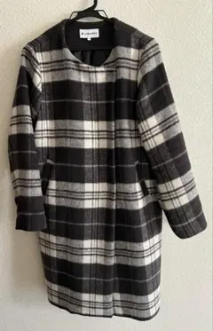 GLOBAL WORK チェック柄ノーカラーコート サイズM 美品