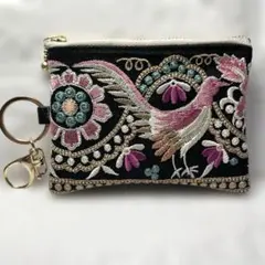 インド刺繍リボン　ミニポーチ　ハンドメイド