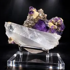 中国 瑶崗仙鉱山産 深紫蛍石×水晶 多鉱物共生 パラジェネシス標本
