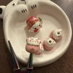 招き猫型 ビーズ パーツ 5 個セット