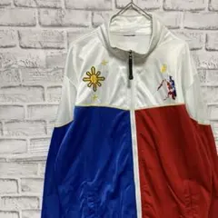 ジャージ　トラックジャケット　ホワイトXLオーバーサイズロゴ刺繍819