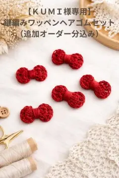 かぎ編み リボンモチーフ 5個セット 赤 ハンドメイド ワッペン ヘアゴム 素材