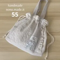 *.: handmade *.: ナチュラル巾着トートバッグ　フリルレース:55