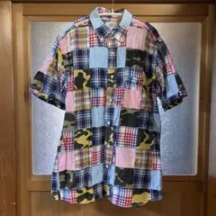レア★A Bathing Ape パッチワーク半袖ボタンダウンシャツ　サイズLのサムネイル