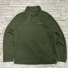 エディーバウアー フリース スナップT グリーンカラー 胸元ロゴ アウトドア