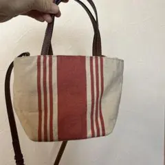 ZARAアイボリーと赤のストライプ ハンドバッグ