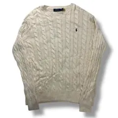 ポロラルフローレン ケーブルニット アイボリー クルーネック コットン セーター