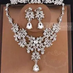 ☆イヤリング(ピアス)ネックレスウェディングアクセサリーdブライダル2点セット