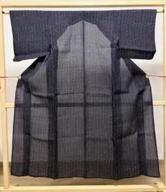 □E6579□美品□正絹□黒×藍色 夏大島紬 単衣 着物□丈163 裄65 - メルカリ