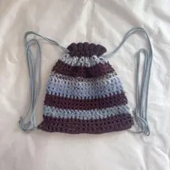 【ハンドメイド・完成品】ナップサック　バッグ　リュック　メッシュ　編み物　毛糸