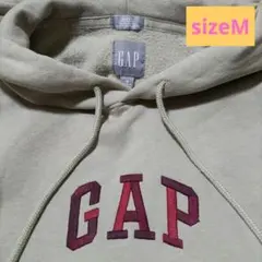 人気♥GAP 銀タグ ベージュ ロゴ 刺繍 フーディー フード付きパーカー　M