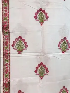 インド綿　ブロックプリント　約105×244cm 花柄　アジアン