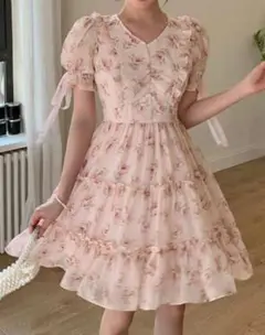 ※完売新品★SHEIN Dazy 花柄リボンフリルシフォンパフティアードワンピ