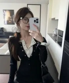 SHEIN スリムフィット レイヤード 長袖 Tシャツ