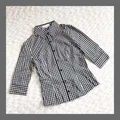 22 OCTOBRE◆ チェックシャツ　(34)　７分袖　白黒　レディース