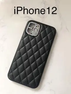 iPhone12キルティング風キラキラストーンレンズアイフォンケース新品