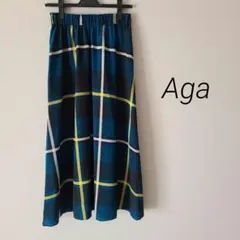 ヤマダヤ Aga フレア ロングスカート チェック柄 グリーン系 日本製