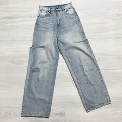 ⁠グレイル ダメージ デニムパンツ M ライトブルー ワイド クラッシュ⁠