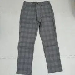 グレー チェック柄 スリムフィットパンツ