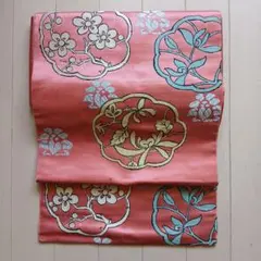 アンティーク　名古屋帯 花柄 ピンク