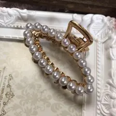 即購入不可♡❤︎バンズクリップ80シンプルパール付オーバル型バンズクリップ中サイズ