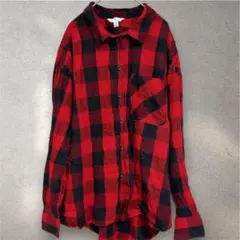 美品✨【XXL】　TIME and Tru チェック柄　長袖シャツ 赤×黒のサムネイル