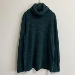 【秋冬】ふんわりニット　タートルネック グリーン　ノーブルコトン