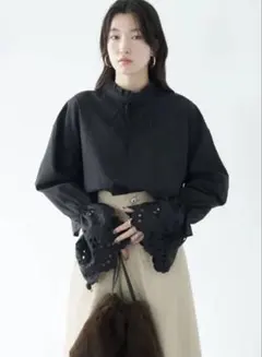 袖レースショートシャツブラウス