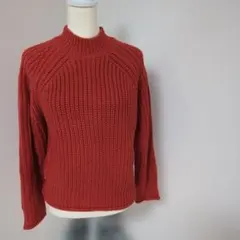 GU リブ編みハイネック長袖セーター レッド