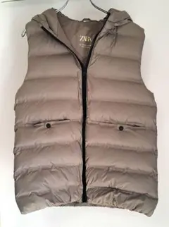 ZARA フード付きダウンベスト 13-14サイズ グレー