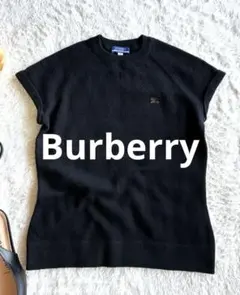 バーバリーブルーレーベル カシミヤ混ニット 黒 38 半袖 ホース刺繍　上品