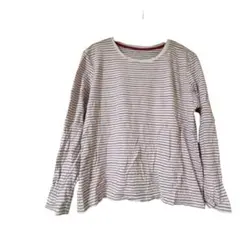 【海外古着】　白/赤ストライプ 長袖Tシャツ カジュアル