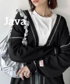 の*ー様 k0443 Java 配色ステッチVネックワッフルカーディガン ブラッのサムネイル