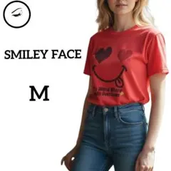スマイリーフェイス　サマーtシャツL　レッド　ビッグプリント　大きいサイズ　夏のサムネイル