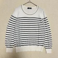 ボーダー柄薄手ニット ラインストーン付き　Ｍ　長袖　セーター　春夏　a2036