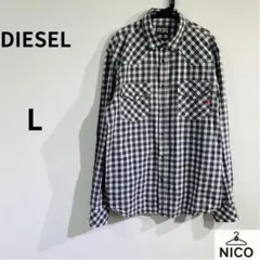 DIESEL ディーゼル ウエスタン チェックシャツ L ロゴ刺繍 赤耳