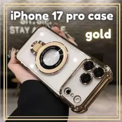 iPhone17pro ケース マグセーフ クリア リング付き ゴールド